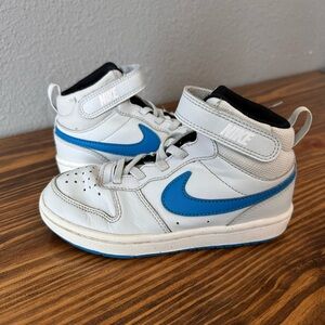 Kids Nike White and Blue High-Top Sneakers